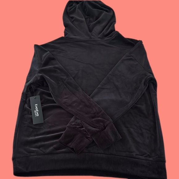 Bebe Black Velvet Hoodie Sweatshirt with Pullover Style - Picture 2 of 8